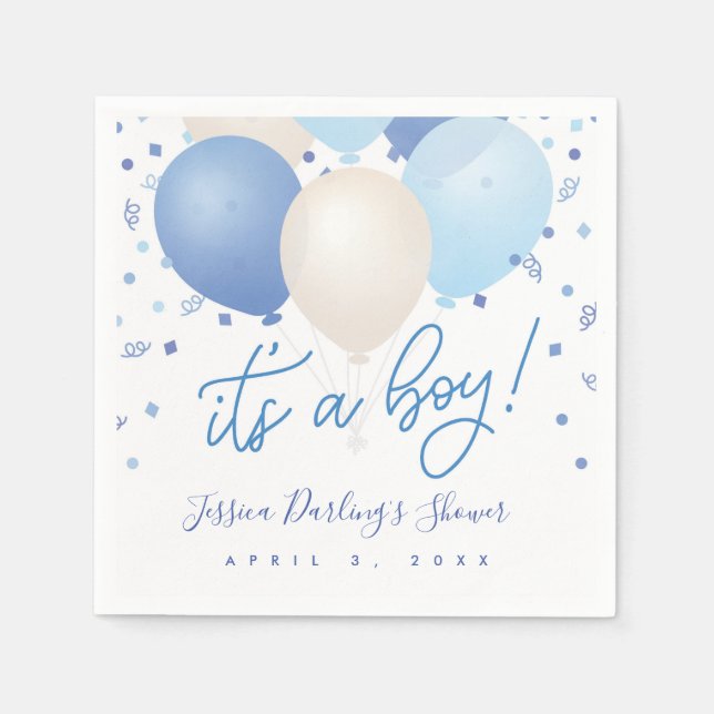 Servilleta De Papel Es un niño globo azul Baby Shower (Anverso)