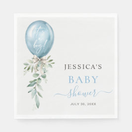 Servilleta De Papel Es un niño globo azul lazo verde baby shower