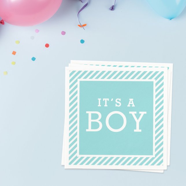 Servilleta De Papel Es un niño moderno Aqua Blue Stripes Baby Shower (Subido por el creador)