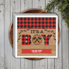 Servilleta De Papel Es un niño Rustic Wood Plaid Baby Shower
