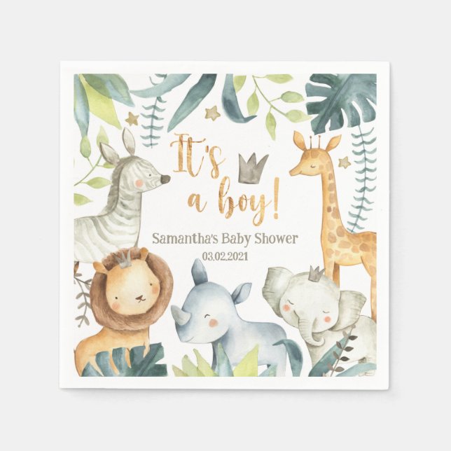 Servilleta De Papel Es un niño Wild Giraffe Elephant Baby Shower (Anverso)
