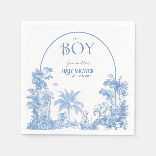Servilleta De Papel Es un Safari Blue Toile de Boy Elegant Baby Shower (Anverso)