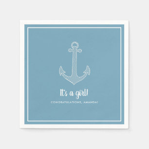 Servilleta De Papel Es una Chica Nautical Blue Baby Shower Napkins
