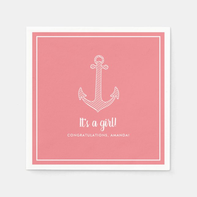 Servilleta De Papel Es una Chica Nautical Pink Baby Shower (Anverso)