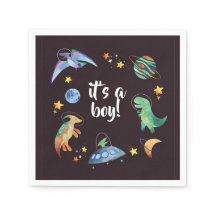 Es una fiesta de baby shower de galaxia de dinosau