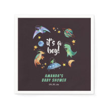 Es una fiesta de baby shower de galaxia de dinosau