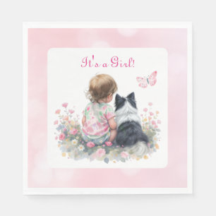 Servilleta De Papel Es una niña Cumpleaños de bebé y cachorro rosa