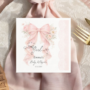 Servilleta De Papel Es una niña lazo rosa coquette cinta baby shower