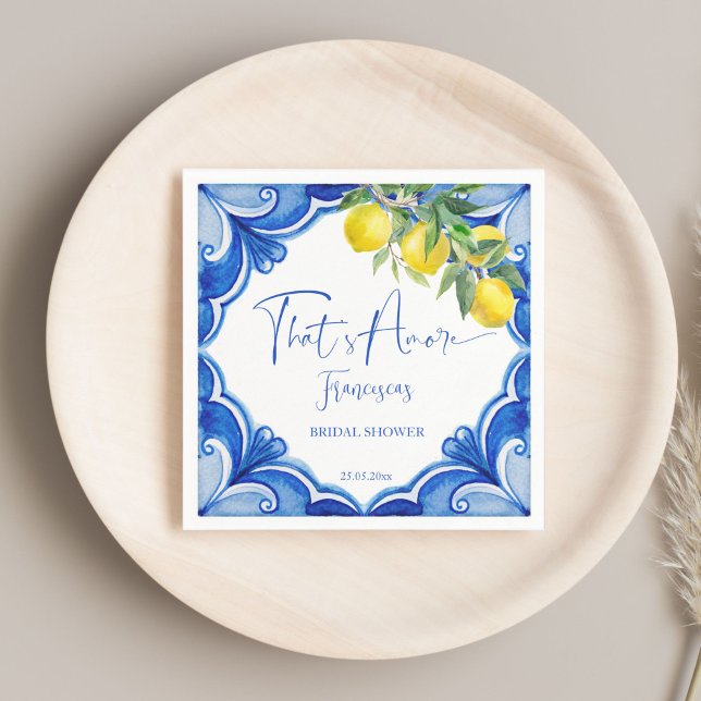 Servilleta De Papel Esa es una ducha italiana de novia con limón azul (That's amore Blue tiles lemons vintage Italian bridal shower personalized Napkins table decor)