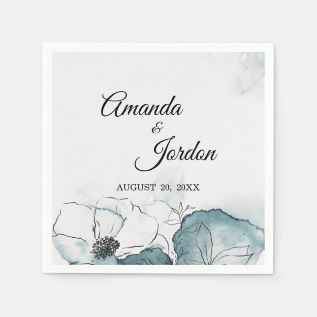 Servilleta De Papel Esbozo acuarela verde azulada Boda Cocktail Napkin (Anverso)
