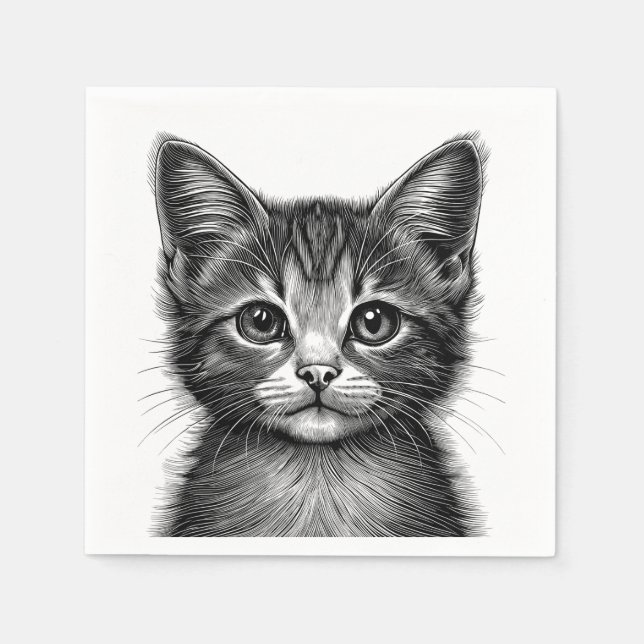 Servilleta De Papel Esbozo adorable de gato joven (Anverso)