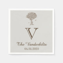 Esbozo de árbol de roble Boda Napkin