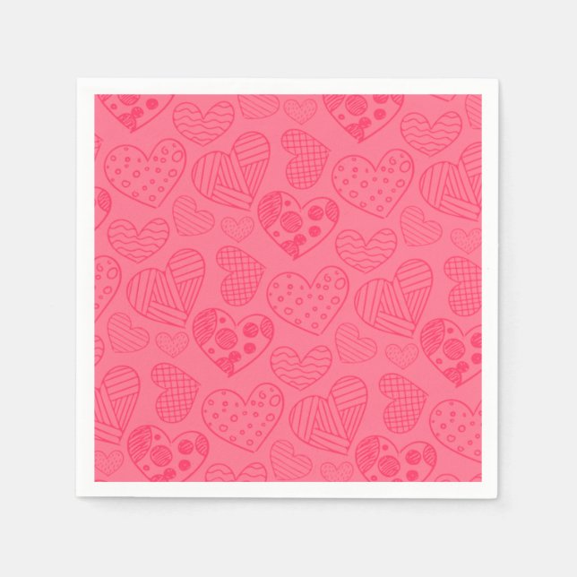 Servilleta De Papel Esbozo de corazones rosados (Anverso)