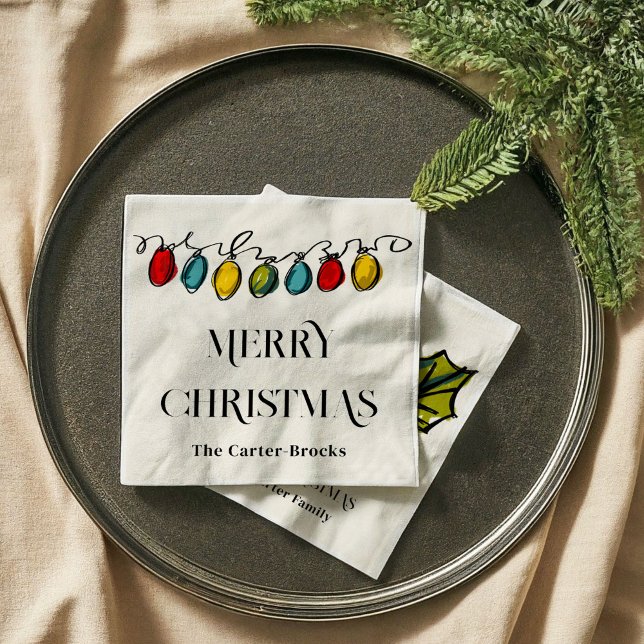 Servilleta De Papel Esbozo de las luces de cadena de Navidades dibujad (Hand Drawn Christmas String Lights Illustration Sketch Holiday Party Napkins)