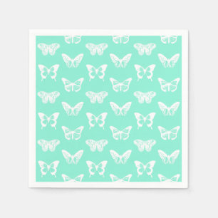 Servilleta De Papel Esbozo de mariposa, aqua y blanco