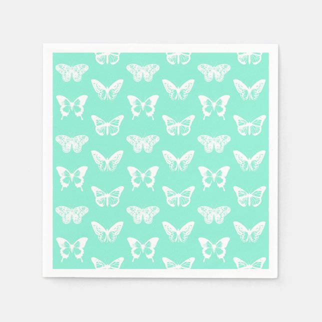 Servilleta De Papel Esbozo de mariposa, aqua y blanco (Anverso)