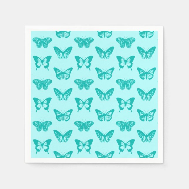 Servilleta De Papel Esbozo de mariposa, aqua y turquesa (Anverso)