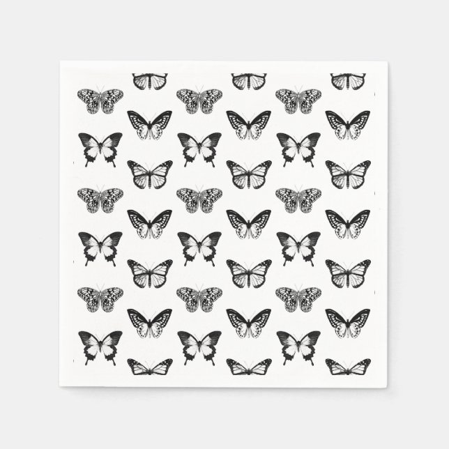 Servilleta De Papel Esbozo de mariposa, blanco y negro (Anverso)