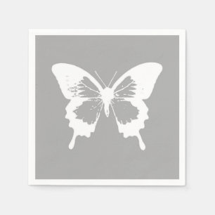 Servilleta De Papel Esbozo de mariposa, gris plateado y blanco