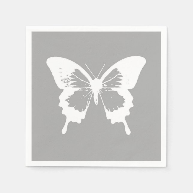 Servilleta De Papel Esbozo de mariposa, gris plateado y blanco (Anverso)
