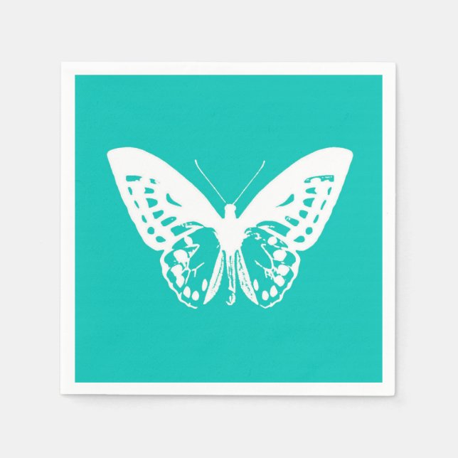 Servilleta De Papel Esbozo de mariposa, turquesa y blanco (Anverso)