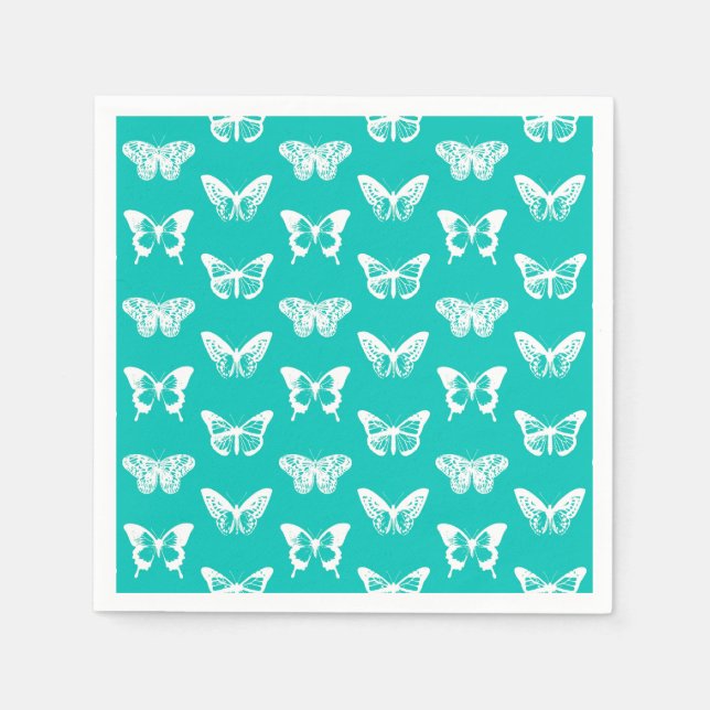 Servilleta De Papel Esbozo de mariposa, turquesa y blanco (Anverso)