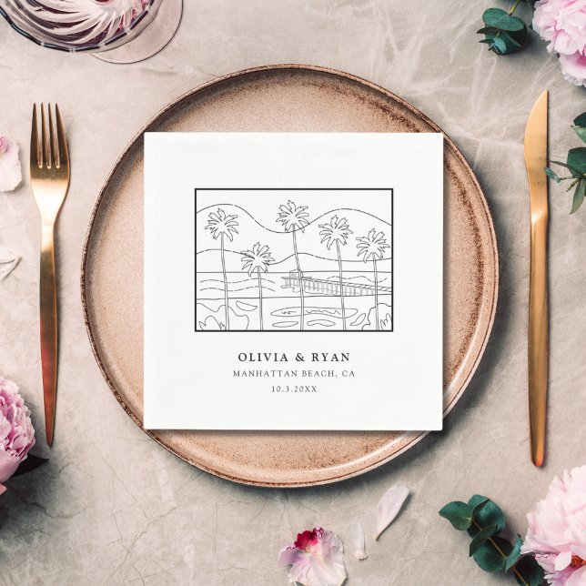 Servilleta De Papel Esbozo de playa Boda Papel Cocktail Napkin (Beach Sketch Wedding Paper Cocktail Napkin
)