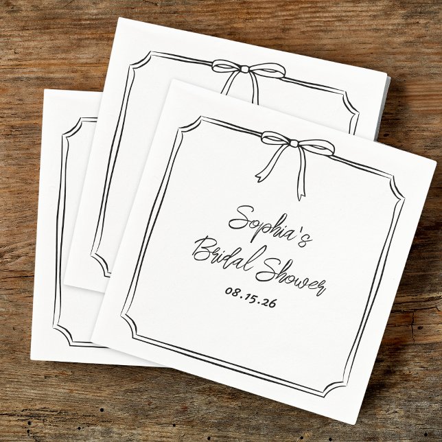 Servilleta De Papel Esbozo elegante Sencillo Bow Classic Bridal Shower (Celebrate with these black and white bridal shower napkins—perfect for a chic and timeless event.)