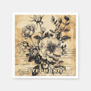 Servilleta De Papel Esbozo floral rústico con caligrafía - edad (10)
