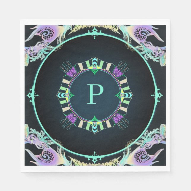 Servilleta De Papel Esbozo marino en neón (Anverso)