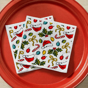 Servilleta De Papel Esbozos ilustrados de Navidad dibujados a mano en