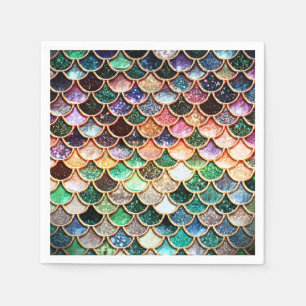 Servilleta De Papel Escalas de lujo de la sirena del purpurina -