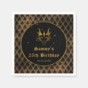 Servilleta De Papel Escamas de Dragón Negro Cumpleaños Brillo Dorado F