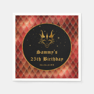 Servilleta De Papel Escamas de Dragón Rojo Cumpleaños Dorado Brillo Fa