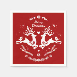 Servilleta De Papel Escándalo festivo lindo Navidad blanco rojo venado
