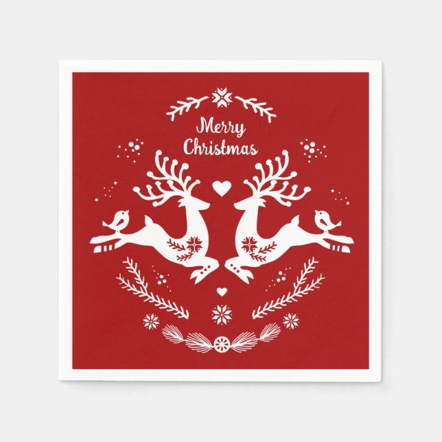 Servilleta De Papel Escándalo festivo lindo Navidad blanco rojo venado (Anverso)