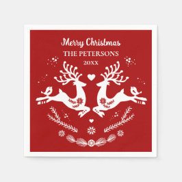 Servilleta De Papel Escándalo festivo lindo Navidad blanco rojo venado