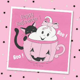 Servilleta De Papel Escandaloso Gato Fantasma Gato Halloween Rosa