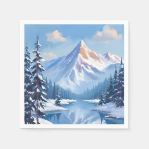 Servilleta De Papel Escape Montañoso Naturaleza Acuarela Nieve Invie