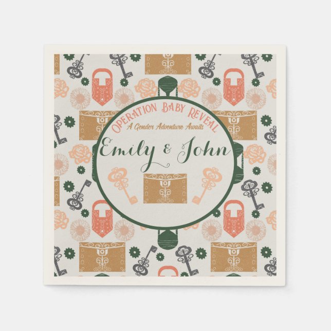 Servilleta De Papel Escape Room Gender Revelar Baby Shower (Anverso)