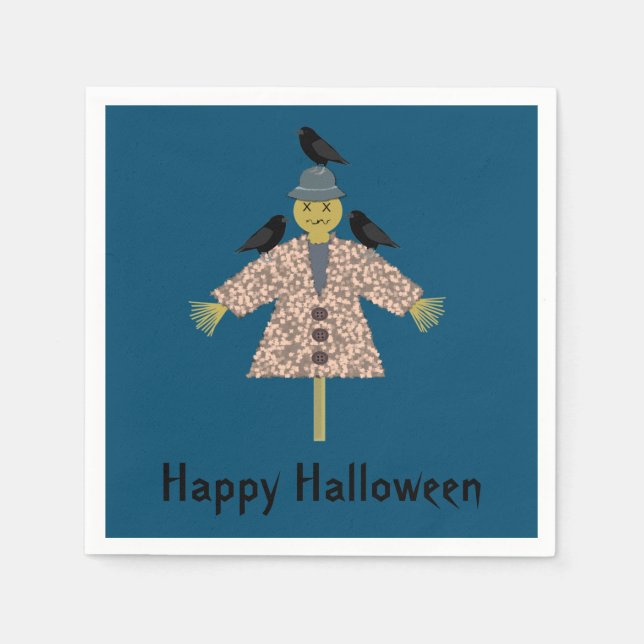 Servilleta De Papel Escarecrow y ravens de paja de Halloween (Anverso)