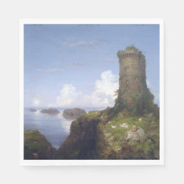 Servilleta De Papel Escena costera italiana con una torre en ruinas