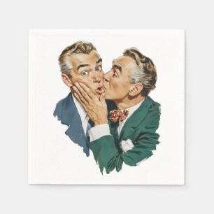 Servilleta De Papel Escena de beso sorpresa con humor vintage