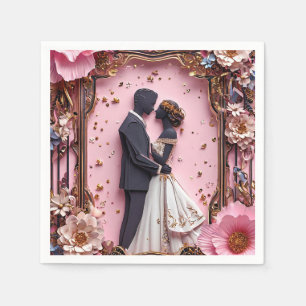 Servilleta De Papel Escena de Boda de Silueta Romántica para Recepción