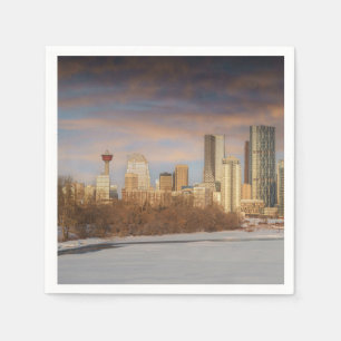 Servilleta De Papel Escena De Invierno Al Amanecer En Calgary Skyline