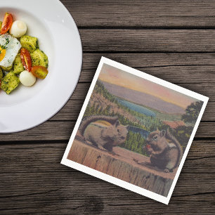 Servilleta De Papel Escena de montaña de ardillas antiguas