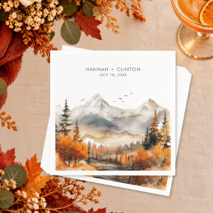 Servilleta De Papel Escena de montaña de otoño rústico en acuarela par