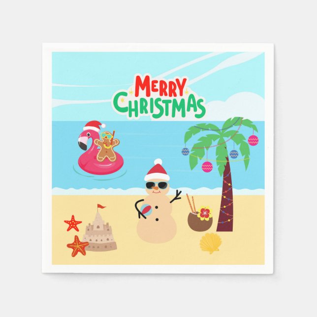 Servilleta De Papel Escena de Navidad en la Playa (Anverso)