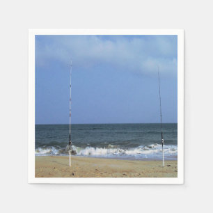 Servilleta De Papel Escena de playa con palos de pesca
