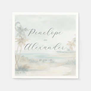 Servilleta De Papel Escena de playa en acuarela pastel tranquila